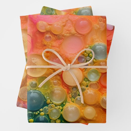 Mooie Oranje Groene Vloeistof Pour Cells Art Inpakpapier Vel (In situ)