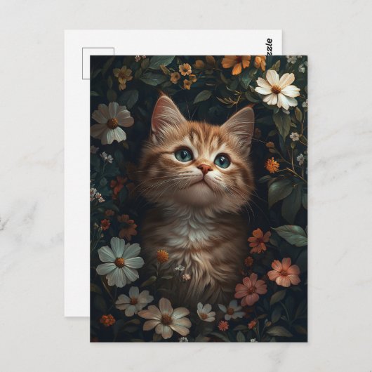 Mooie Oranje kitten met wilde bloemen Briefkaart (Voorkant / Achterkant)