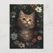 Mooie Oranje kitten met wilde bloemen Briefkaart (Voorkant)