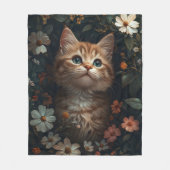 Mooie Oranje kitten met wilde bloemen Fleece Deken (Voorkant)