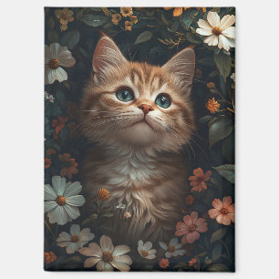 Mooie Oranje kitten met wilde bloemen Magneet