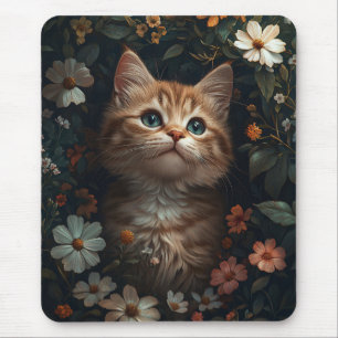 Mooie Oranje kitten met wilde bloemen Muismat