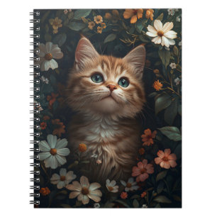 Mooie Oranje Kitten met Wilde Bloemen Notitieboek