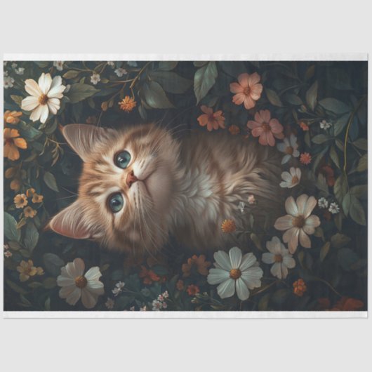 Mooie Oranje Kitten met Wildflowers Decoupage Tissuepapier (Voorkant)