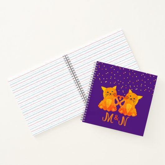 Mooie Oranje Kittens Speelse Initialen Monogram Notitieboek (Binnen)