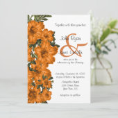 Mooie Oranje Lily Flower Wedding Invitations Kaart (Staand voorkant)