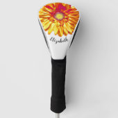 Mooie oranje margriet bloem aangepaste naam dames golfheadcover (Voorkant)