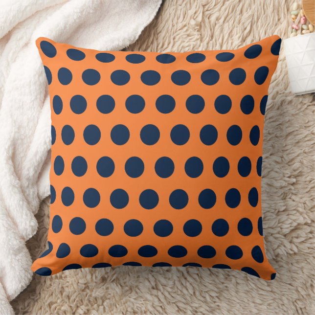 Mooie oranje marineblauwe polka stippen kussen (Deken)