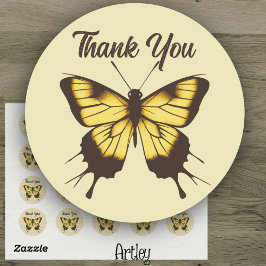 Mooie Oranje minimalistische vlinder bedankt Ronde Sticker