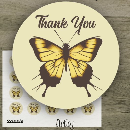 Mooie Oranje minimalistische vlinder bedankt Ronde Sticker