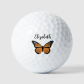 Mooie oranje monarchvlinder aangepaste naam dames golfballen (Voorkant)