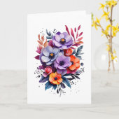 Mooie Oranje Paarse Blauwe Bloemen Blanco  Kaart (Gele Bloem)