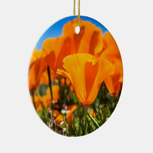 Mooie Oranje papaverbloemen in een veld Keramisch Ornament (Rechts)