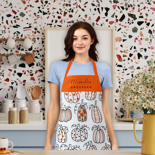 Mooie Oranje Pompoenpatroon Script Naam Schort