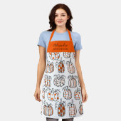 Mooie Oranje Pompoenpatroon Script Naam Schort (Gedragen)