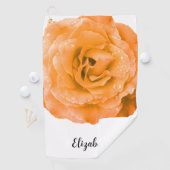 Mooie oranje roos bloem aangepaste naam dames golfhanddoek (Insitu)