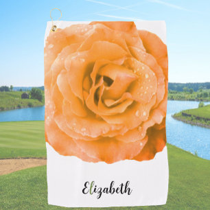 Mooie oranje roos bloem aangepaste naam dames golfhanddoek