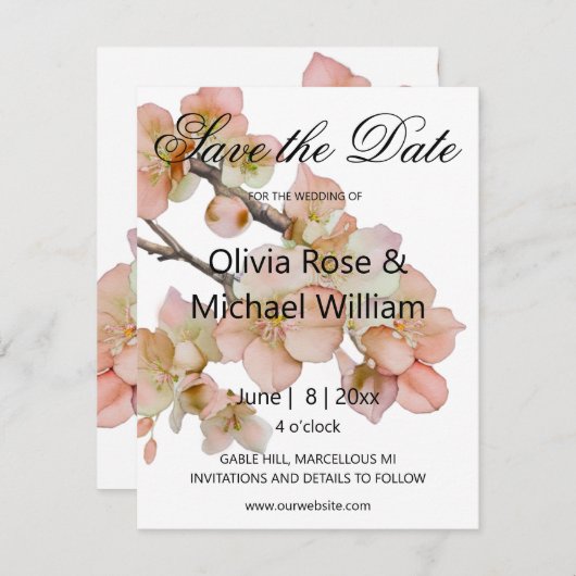 Mooie oranje roze bloemen SAVE THE DATE BRUILOFT (Voorkant / Achterkant)