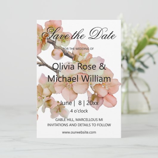 Mooie oranje roze bloemen SAVE THE DATE Kaart (Staand voorkant)