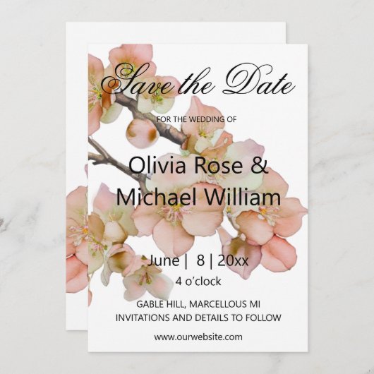 Mooie oranje roze bloemen SAVE THE DATE Kaart (Voorkant / Achterkant)