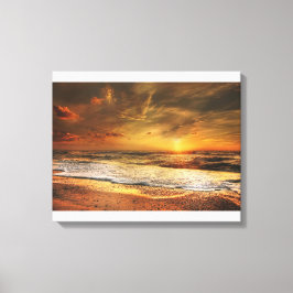 Mooie Oranje Strand Oceaan Zonsondergang Canvaspri Canvas Afdruk