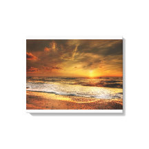 Mooie Oranje Strand Oceaan Zonsondergang Canvaspri