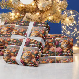 Mooie Oranje Tabby Cat en Flowers Cadeaupapier