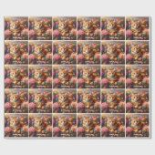 Mooie Oranje Tabby Cat en Flowers Cadeaupapier (Vlak)