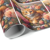 Mooie Oranje Tabby Cat en Flowers Cadeaupapier (Rol Hoek)