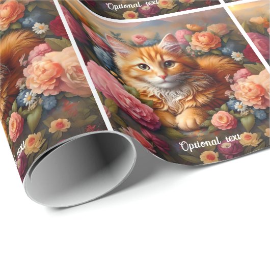 Mooie Oranje Tabby Cat en Flowers Cadeaupapier (Rol Hoek)
