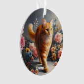 Mooie Oranje Tabby Cat en Flowers Ornament (voorkant)