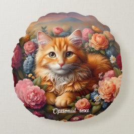 Mooie Oranje Tabby Cat en Flowers Rond Kussen