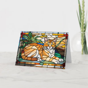 Mooie Oranje Tabby Glas-in-Lood Kaart