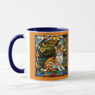 Mooie oranje tabby glas-in-lood mok
