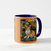 Mooie oranje tabby glas-in-lood mok (Voorkant rechts)