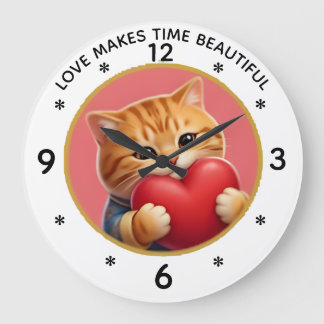 Mooie oranje tabby kat wandklok met liefdescitaat