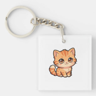 Mooie Oranje Tabby Poes Acryl Sleutelhanger