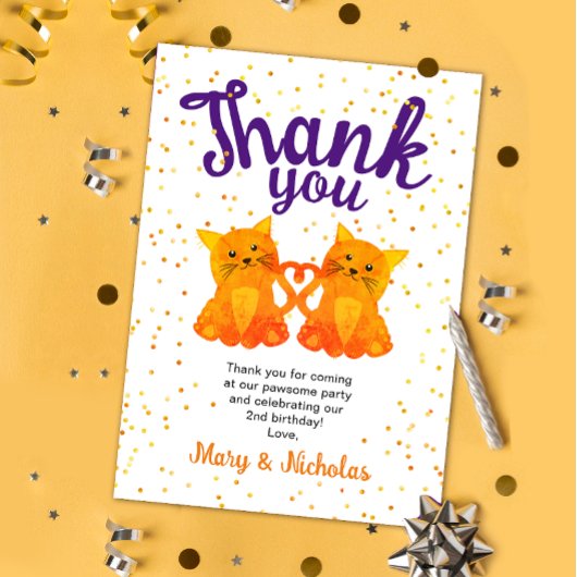 Mooie Oranje Twin Kitten Confetti Party Bedankt
