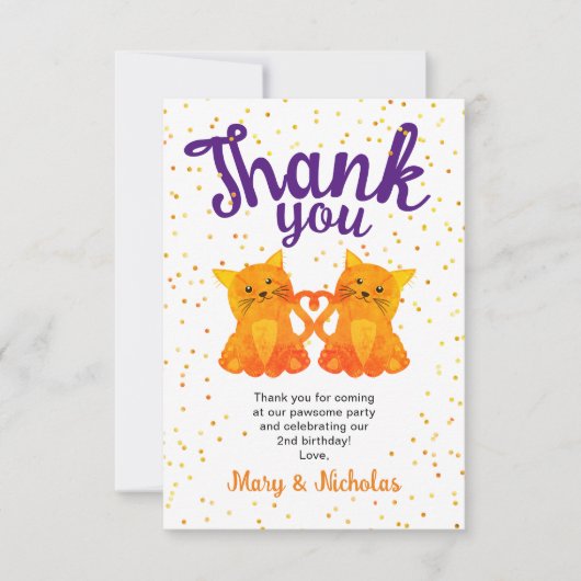 Mooie Oranje Twin Kitten Confetti Party Bedankt (Voorkant)