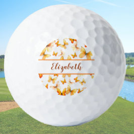 Mooie oranje vlinder met eigen naam dames golfballen