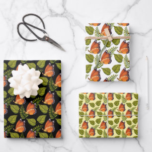 Mooie Oranje Vlinder Patroon Gecoördineerd Inpakpapier Vel