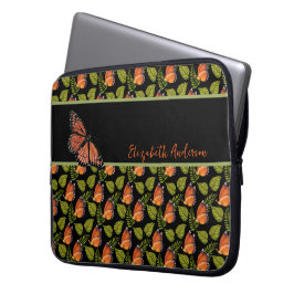 Mooie Oranje Vlinder Patroon met Naam Laptop Sleeve