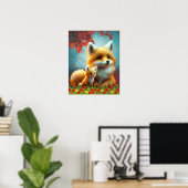 Mooie oranje vos moeder en baby Kunst kinderkamer Poster (Thuiskantoor)
