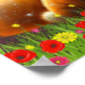 Mooie oranje vos moeder en baby Kunst kinderkamer Poster (Hoek)