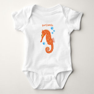 Mooie oranje zeepaardje bubbels cartoonillustratie romper