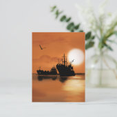 Mooie oranje zonsondergang, illustratie van de vog briefkaart (Staand voorkant)