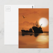 Mooie oranje zonsondergang, illustratie van de vog briefkaart (Voorkant / Achterkant)