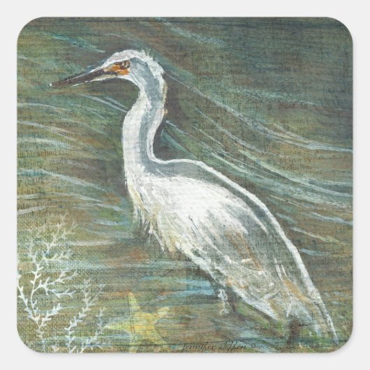 Mooie orebird Wading in water Art Vierkante Sticker (Voorkant)