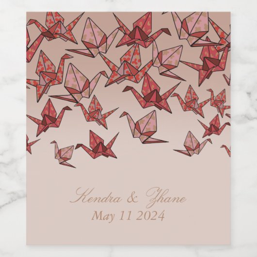 Mooie origami papieren kraan bruiloft wijn etiket (Enkel label)