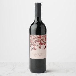 Mooie origami papieren kraan bruiloft wijn etiket